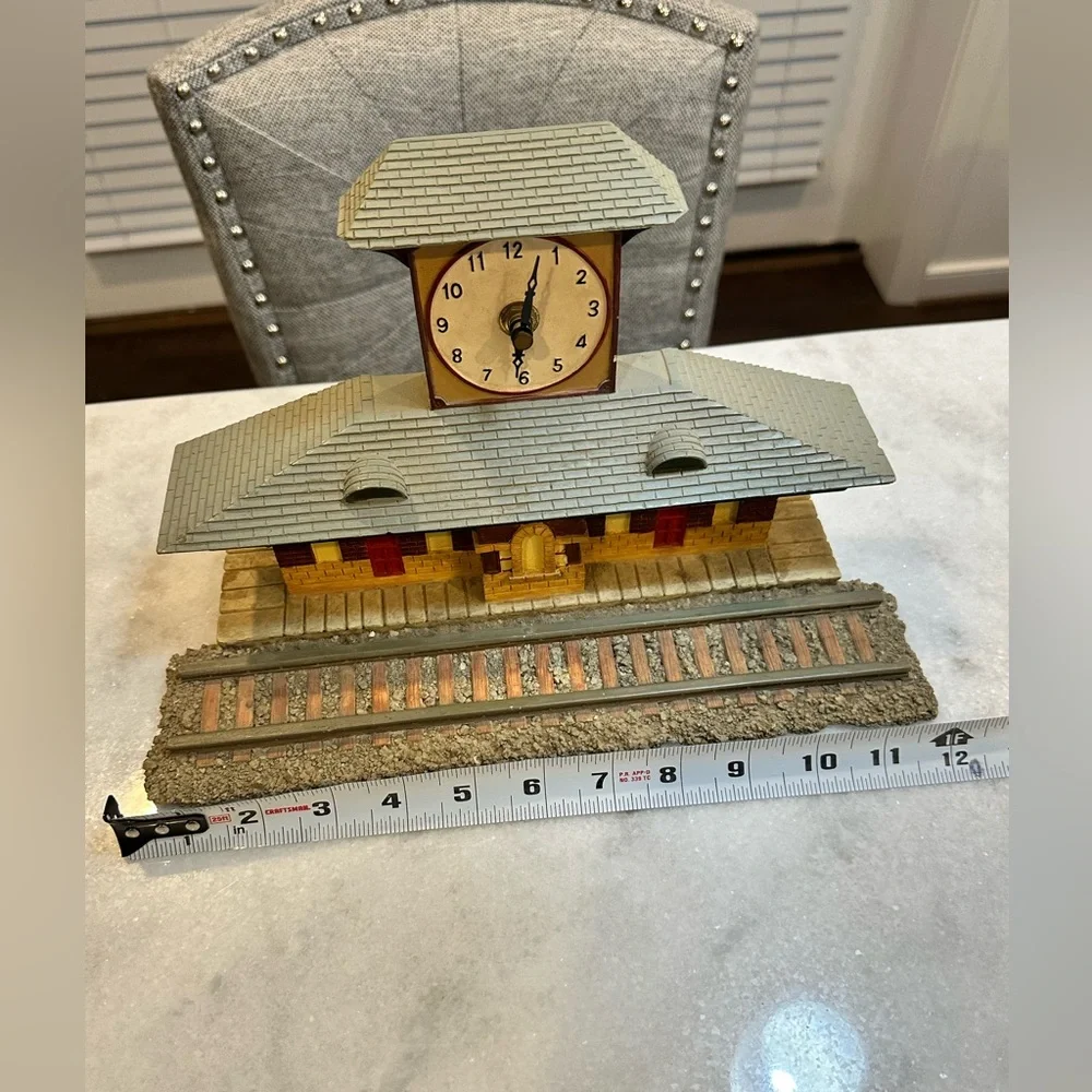 Vintage Style Train Station Clock Tabletop Decor Featuring a Tower Clock